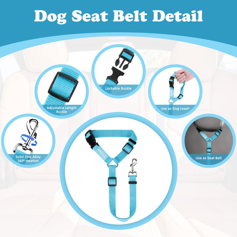 BWOGUE Pet Dog Cat Seat Belts, Car Headrest Restraint Adjustable Safety Leads Vehicle Seatbelt Harness (1 Pack, Blue, Not Elastic) - Image 3